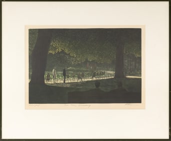 Harold Altman "Two Trees, Luxembourg" Etching