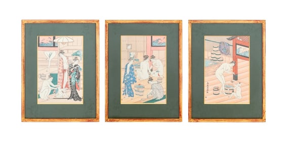 Torii Kiyonaga Figural Scene Woodblock Prints, 3