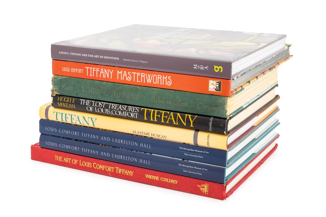 Books on Louis Comfort Tiffany, 8: Group of Eight Books on Louis Comfort Tiffany, comprising: "Louis C. Tiffany and the Art of Devotion", ed: Pongracz, Patricia C., "The Art of Louis Comfort Tiffany", Couldrey, Vivienne, "Louis C. Tiff
