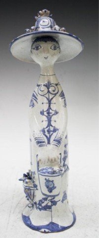 Danish Bjørn Wiinblad "Summer" Porcelain Figurine: A Bjørn Wiinblad blue and white porcelain "Summer" figurine, 1964, Denmark; marked. Dimensions: 12-1/2"H x 4" diameter