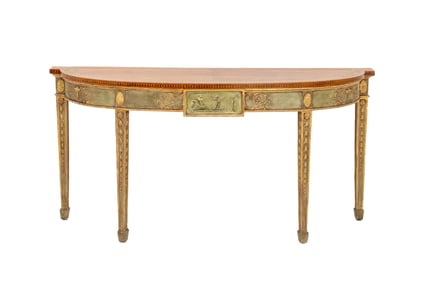 George III Painted Satinwood Semi-Elliptical Table