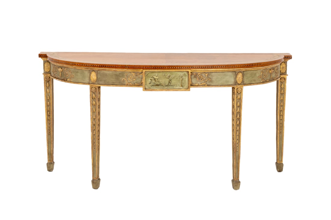 George III Painted Satinwood Semi-Elliptical Table