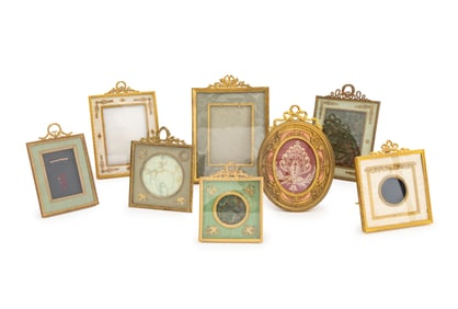 French Empire Silk & Gilt Metal Picture Frames, 8