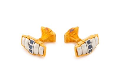 18K Yellow Gold Platinum Sapphire Cufflinks