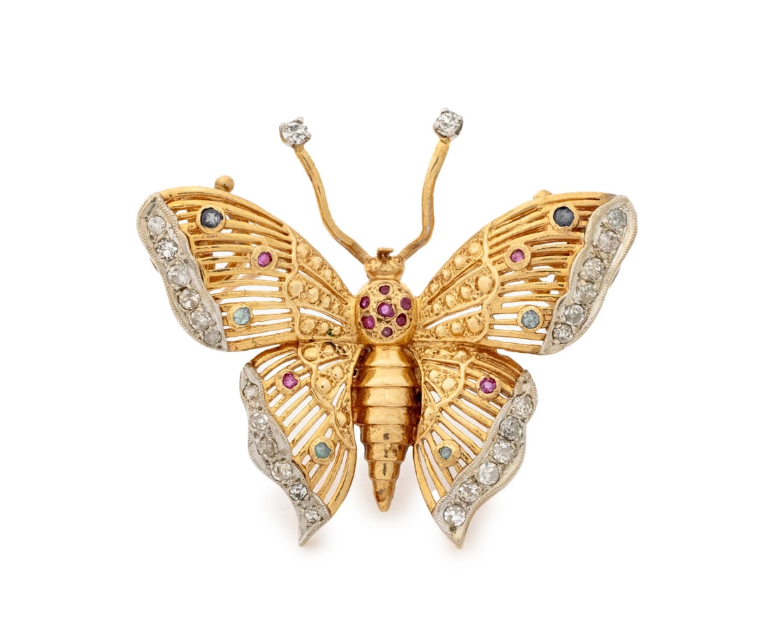14K Gold Multi-Gemstone Butterfly Brooch (1 of 5)