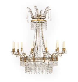 Swedish Neoclassical Crystal 12-Branch Chandelier