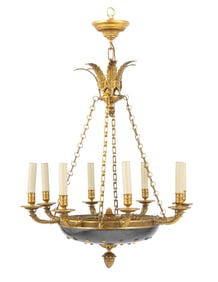 French Empire Ormolu & Patinated Bronze Chandelier