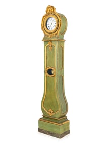 Louis XV Gilt and Green Painted Longcase Clock