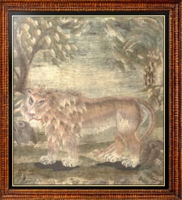 English Lion in a Jungle Woolwork, 19th C.
