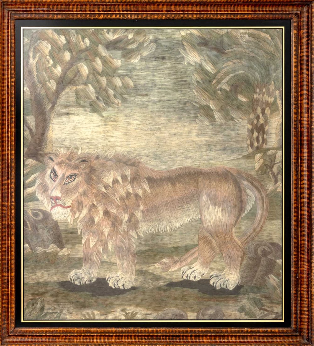 English Lion in a Jungle Woolwork, 19th C. (1 of 5)