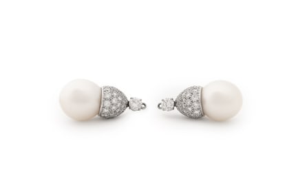 Platinum Diamond Pearl Ear Pendants