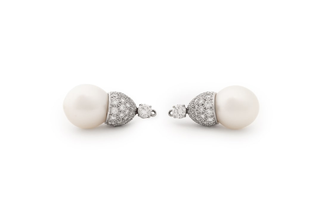 Platinum Diamond Pearl Ear Pendants (1 of 4)