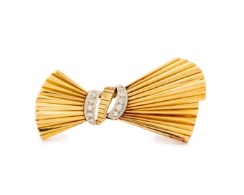 18K Yellow Gold Diamond Brooch