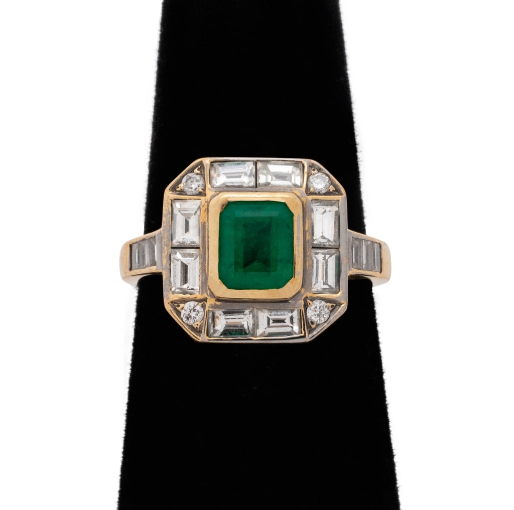 18K 2-Tone Gold Emerald Diamond Square Halo Ring (1 of 7)