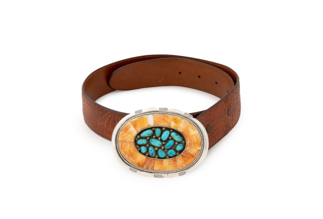 Larry Martinez Chavez Turquoise Silver Belt Buckle (1 of 7)