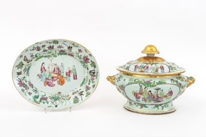 Chinese Famille Rose Porcelain Tureen & Underplate