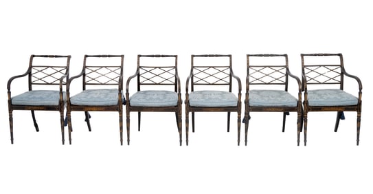 Regency Gilt and Ebonized Wood Armchairs, 6