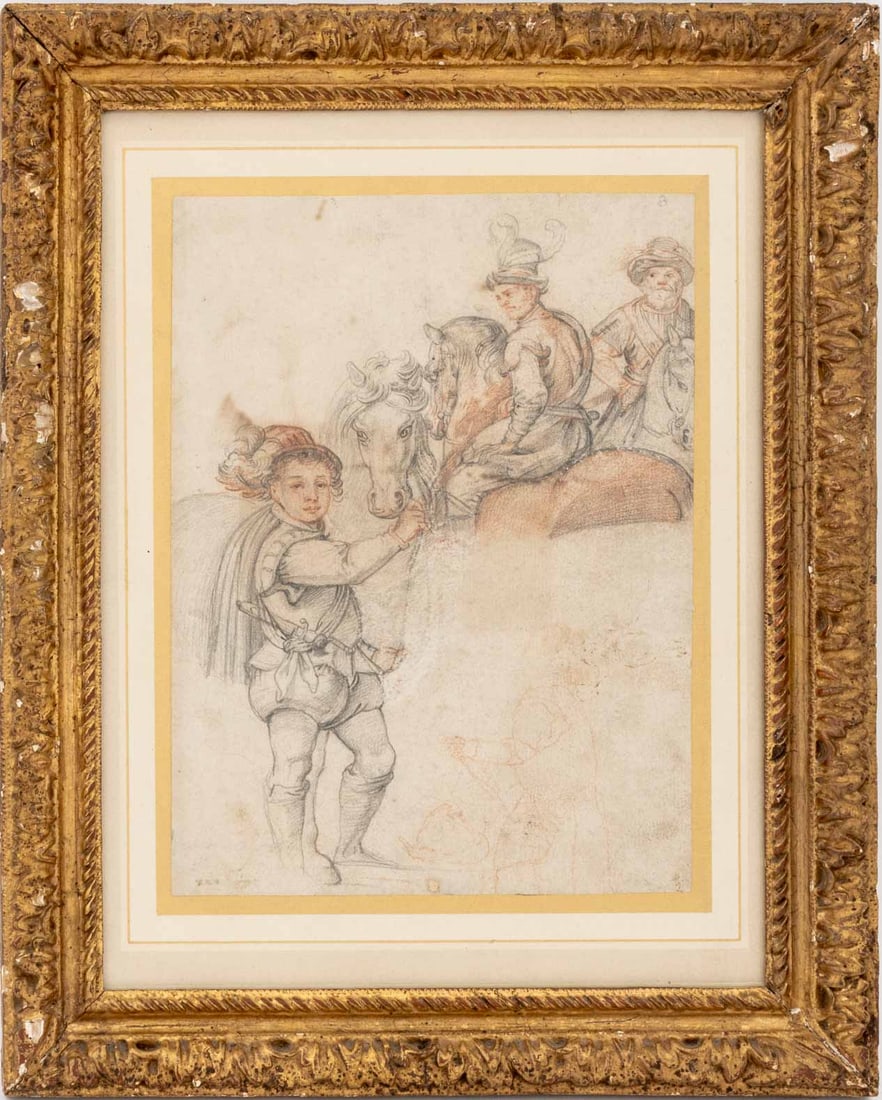 Federico Zuccaro Attr. Figure and Horsemen Chalk (1 of 6)