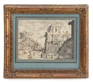 Venetian School Scene of St. Marks Ink, 18th C.