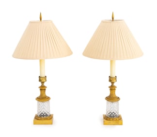 Baccarat Crystal & Ormolu Table Lamps, Pair