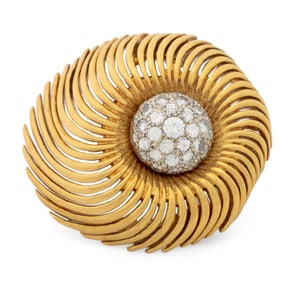 18K Yellow Gold Diamond Brooch