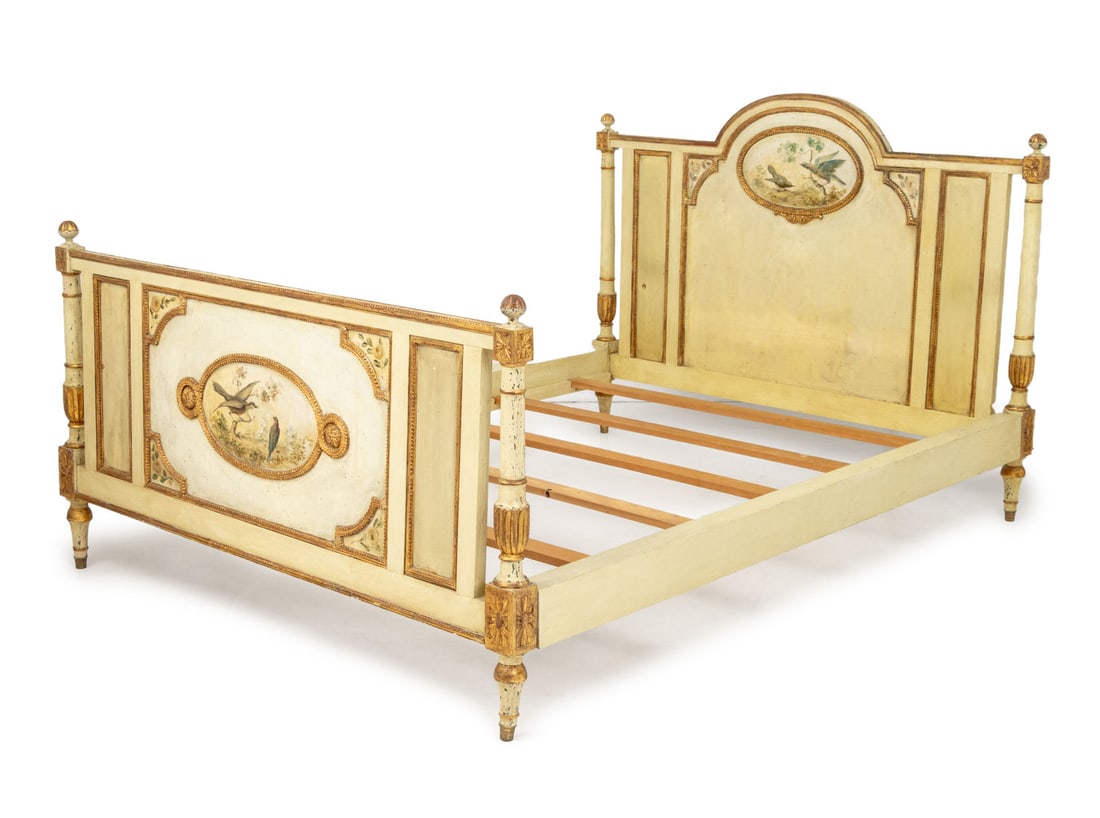 Louis XVI Style Gilt and Painted Queen Bedstead (1 of 11)