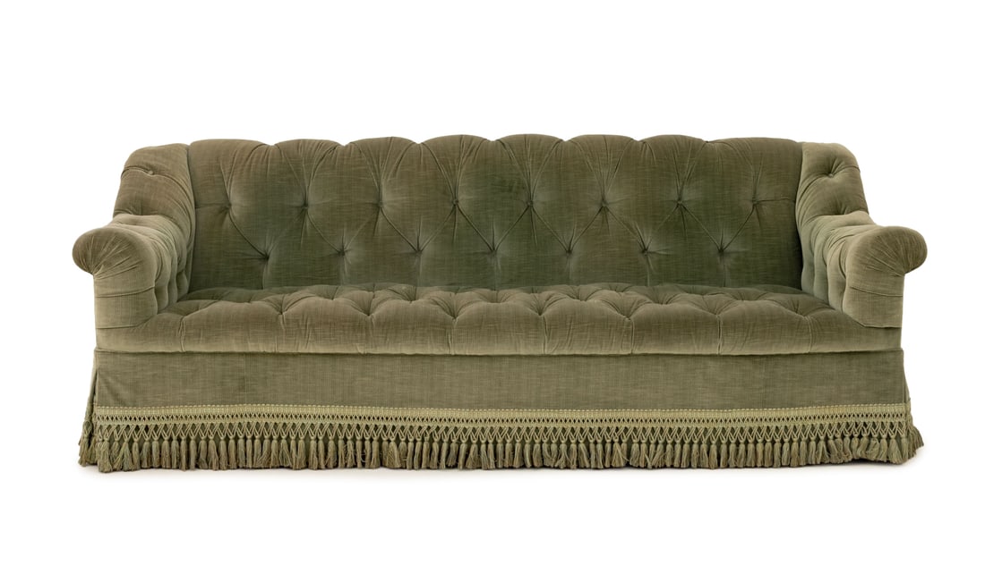 Green Velvet Upholstered Three-Seat Sofa (1 of 9)