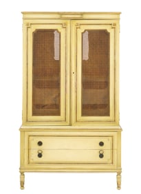 Louis XVI Style Gilt and Green Painted Linen Press