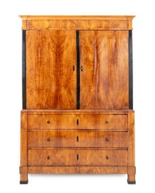 Biedermeier Cherrywood and Ebonized Linen Press