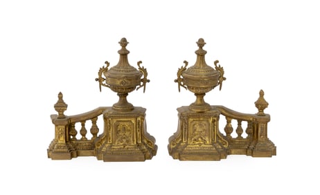 Louis XVI Style Gilt Brass Chenets, Pair