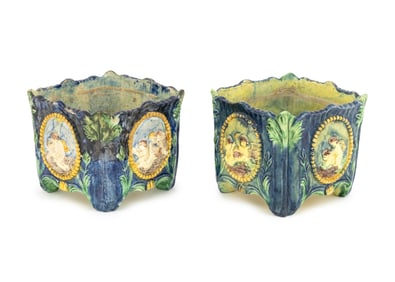 Majolica Diminutive Jardinieres, Pair