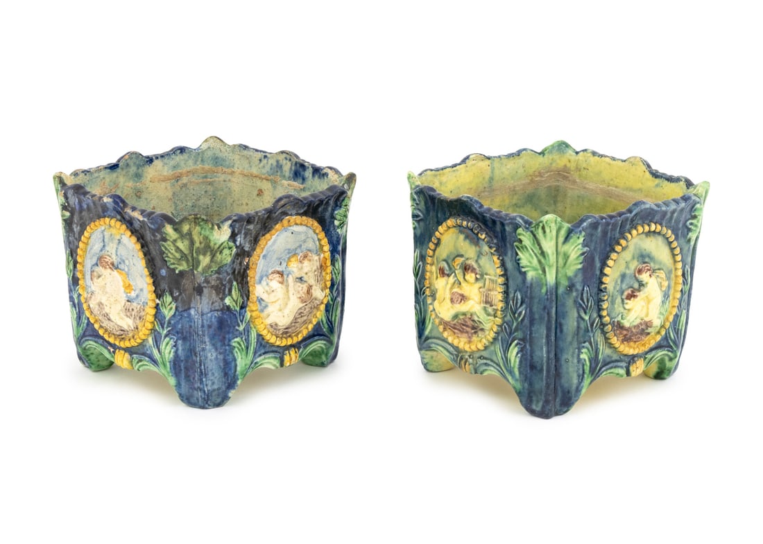 Majolica Diminutive Jardinieres, Pair (1 of 6)