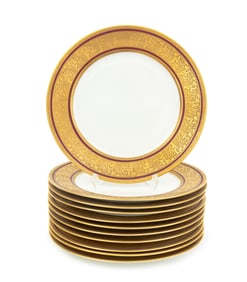 Limoges Gilt Encrusted Porcelain Dinner Plates, 11
