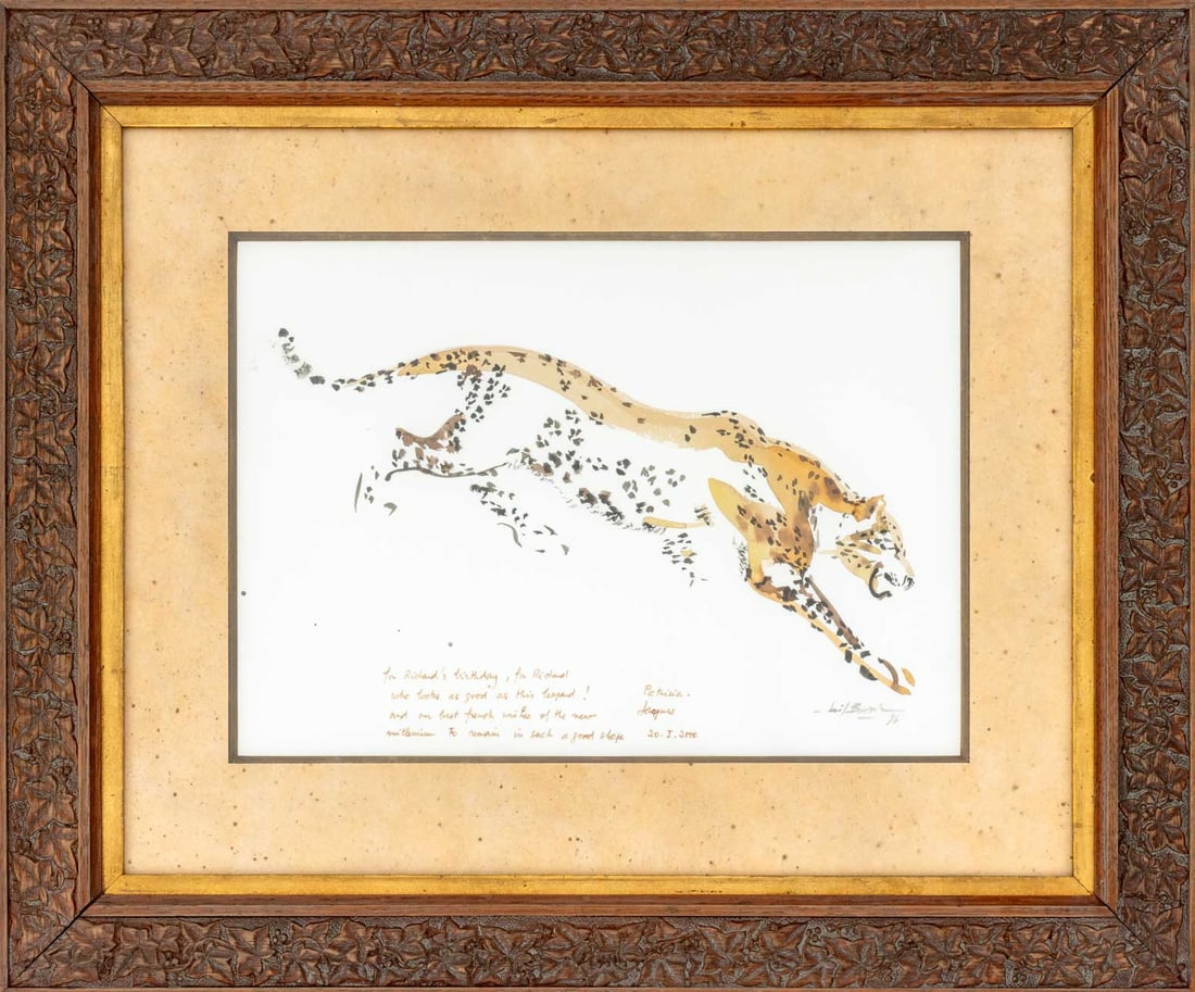Illegibly Signed Leopard Watercolor, 1996 (1 of 5)