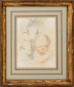 Child with Two Lambs Red Chalk & Graphite, 19th C.