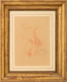 Illegibly Signed Female Torso Red Chalk, 1911