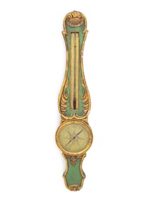 French Gilt & Green Painted Barometer, 18th C.