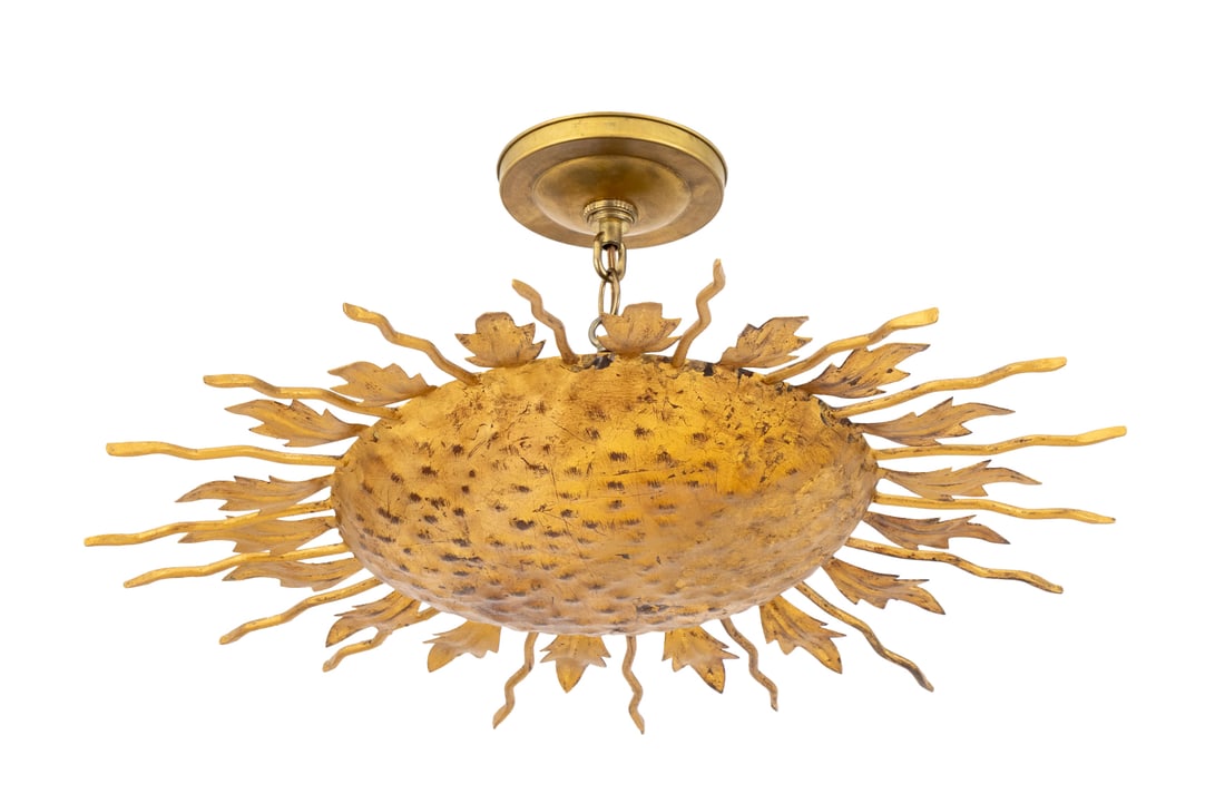 French Gilt Metal Sunburst Ceiling Light (1 of 6)