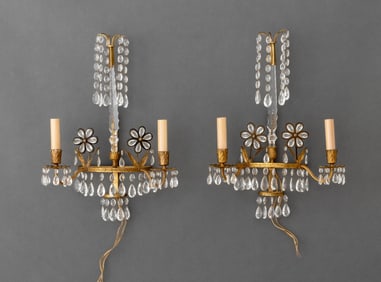 Maison Bagues Style Gilt Metal Sconces, Pair