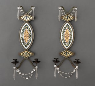 French Verre Eglomise Appliques, Pair