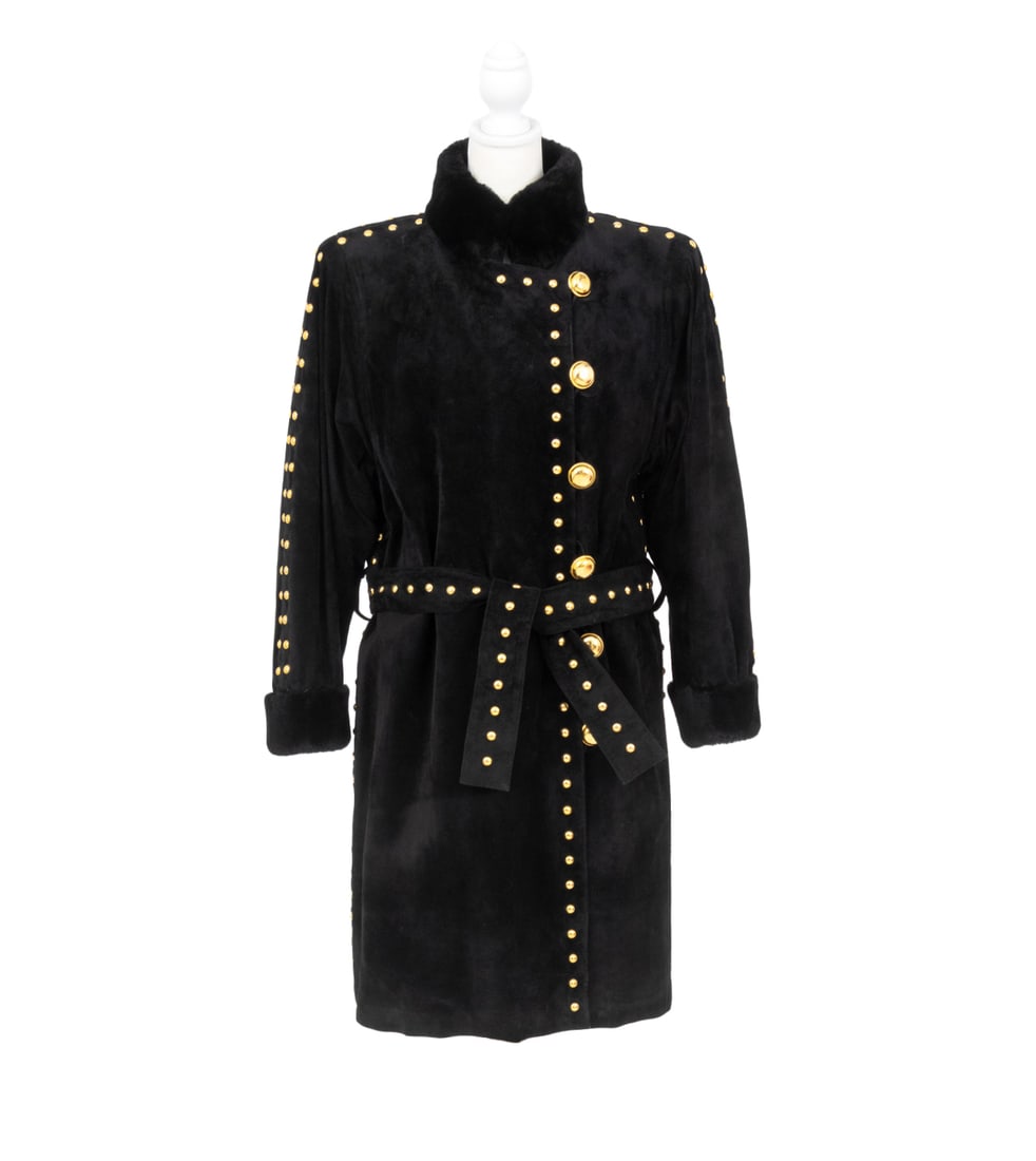 Yves Saint Laurent Fourrures Black Suede Long Coat (1 of 9)