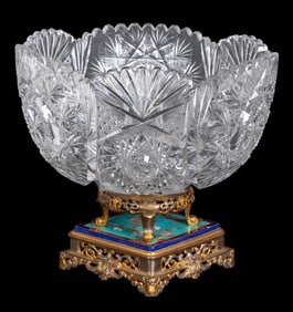 French Enamel Gilt Metal and Cut Glass Centerpiece