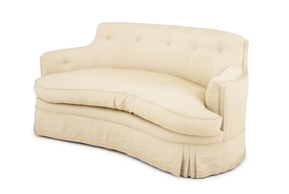 Modern White Silk Upholstered Kidney Shaped Sofa