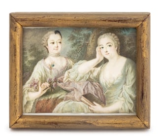French Portrait of Two Ladies Miniature Painting