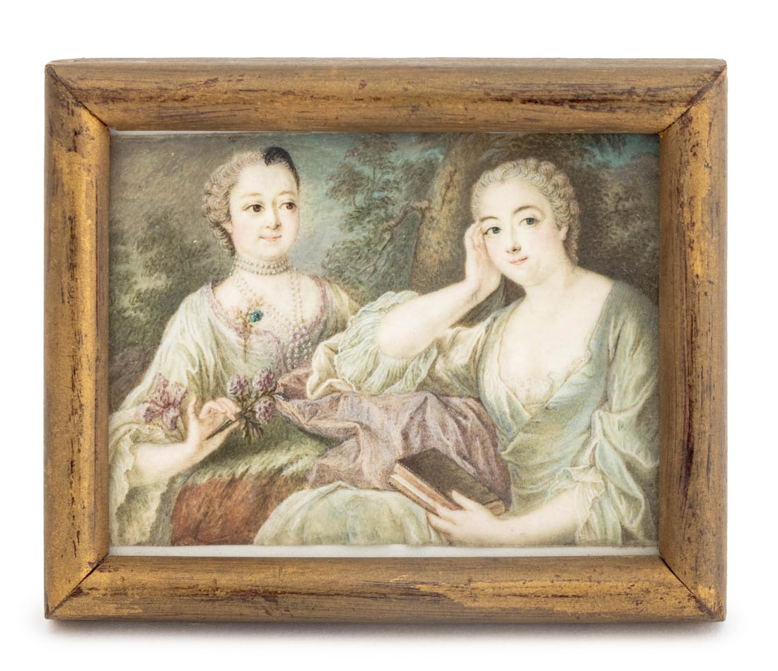 French Portrait of Two Ladies Miniature Painting (1 of 5)