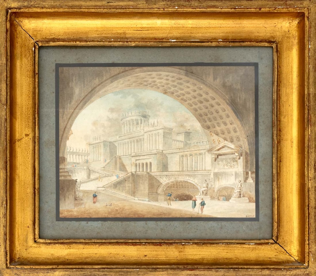 Signed Architectural Scene Watercolor, 19th C (1 of 5)
