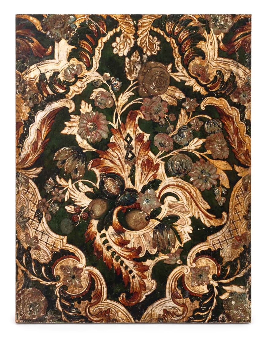 Spanish Painted Leather Panel, 18th C. (1 of 5)