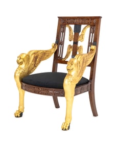 French Empire Style Parcel Gilt Walnut Armchair