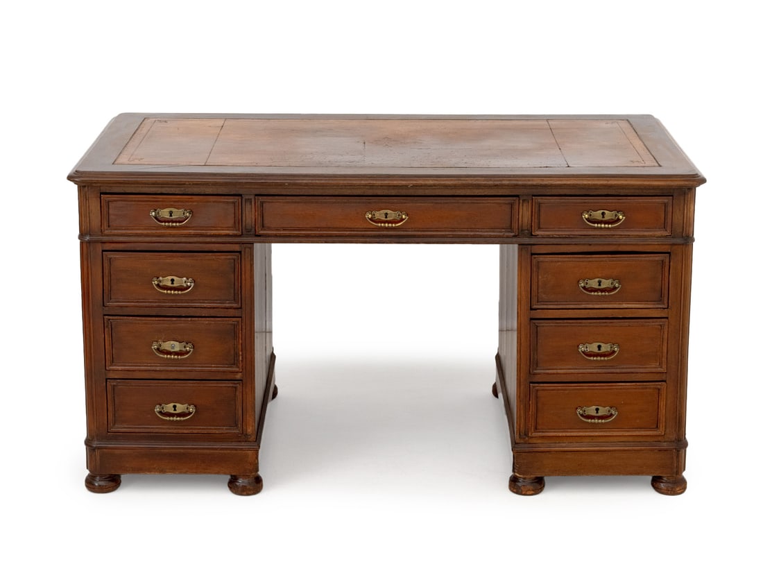 Victorian Leather Top Walnut Pedestal Desk (1 of 8)
