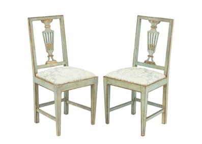 Louis XVI Style Blue Painted Side Chairs, Pair
